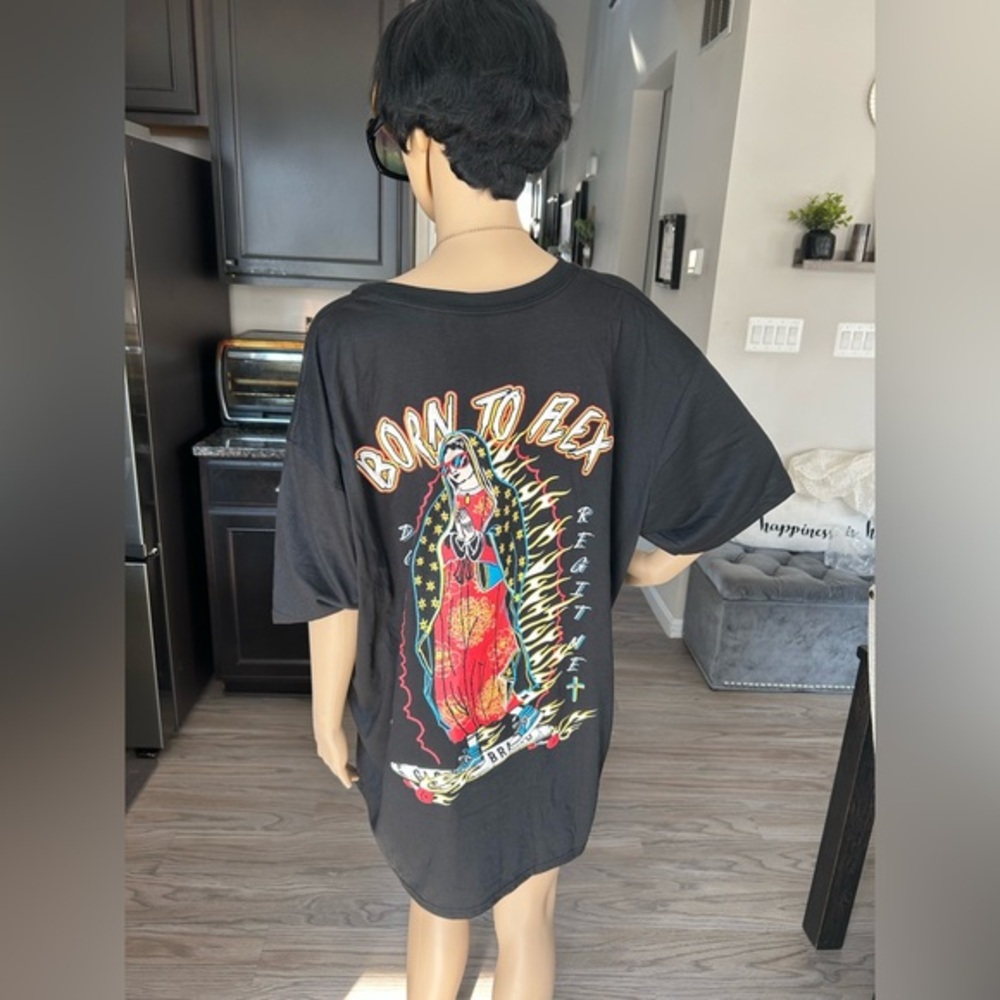 ✨ NEW Black Graphic T-Shirt Dress oversized band tee nightshirt Born to Flex'